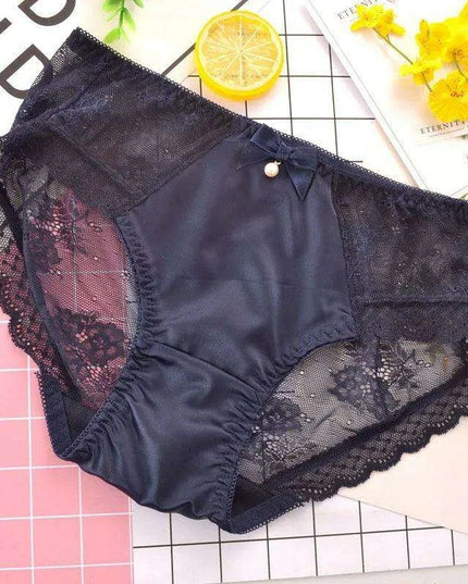 Charming Ruffled Satin Heart Print Panties for Women - Delightfully Cute Seamless Underwear