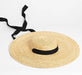 Stylish Wide Brim Straw Hat with Ribbon Tie for Women - 15cm Beach Cap in White and Black