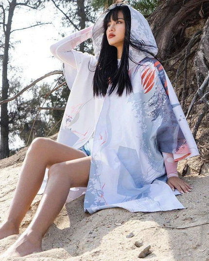 Ocean-Urban Premium Quick Dry Surf Poncho Towel - Stylish Blue Raccoon Design