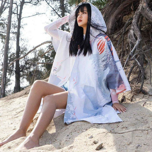 Ocean-Urban Premium Quick Dry Surf Poncho Towel - Stylish Blue Raccoon Design