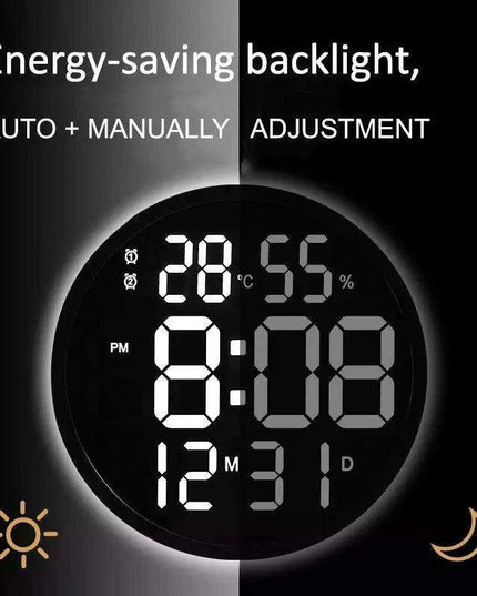 Large 12-Inch Digital LED Wall Clock with Alarm, Calendar, Temperature, and Humidity Display - Modern Home Decor with Smart Brightness Control