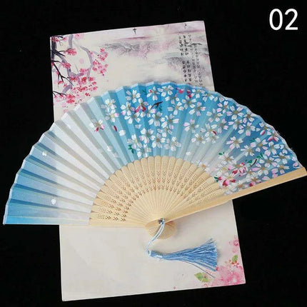 Elegant Vintage Chinese Silk Bamboo Folding Fan with Unique Designs