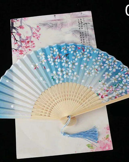 Elegant Vintage Chinese Silk Bamboo Folding Fan with Unique Designs