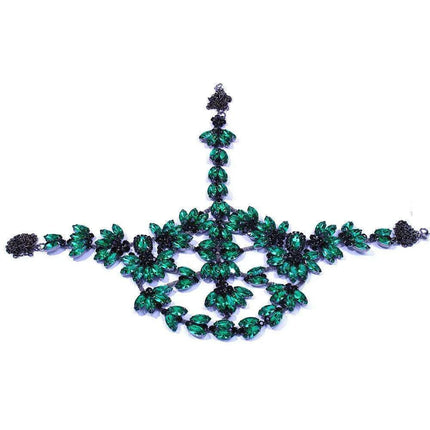 Mystical Green Rhinestone Masquerade Face Chain with Sparkling Crystal Details - Perfect Gift for Her