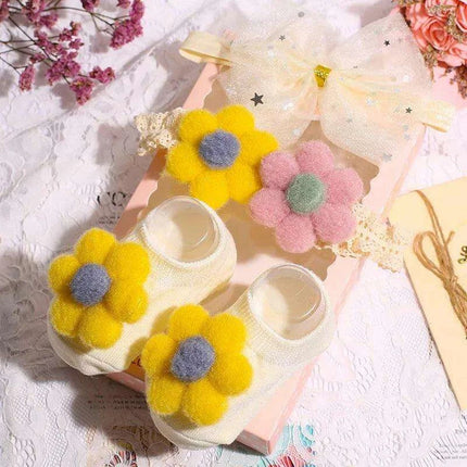 Adorable Polka Dot Bowknot Headband and Lace Flower Socks Ensemble for Stylish Little Ones