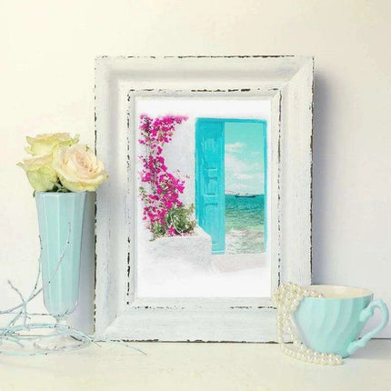 Serene Santorini Blue Coastal Watercolor Canvas Artwork - Elevate Your Space with Timeless Elegance