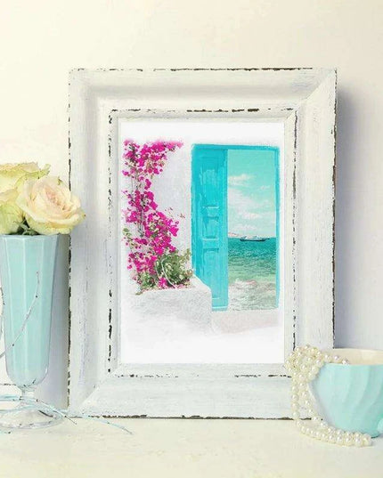 Serene Santorini Blue Coastal Watercolor Canvas Artwork - Elevate Your Space with Timeless Elegance