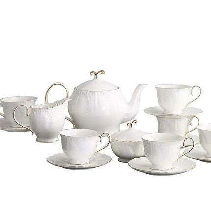 Timeless European Tea and Coffee Set: Luxurious Bone China Teapot and Cups