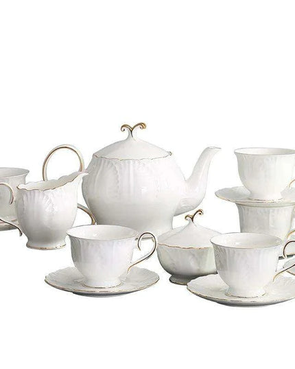 Timeless European Tea and Coffee Set: Luxurious Bone China Teapot and Cups