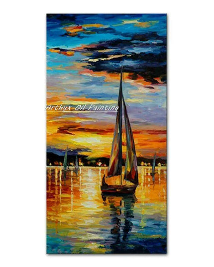 Abstract Boat Oil Painting: Large Handcrafted Artwork to Elevate Your Home's Aesthetic