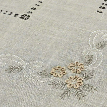 Elegant Grey Linen Dining Set with 8 Hand-Embroidered Napkins - Exquisite Table Ensemble