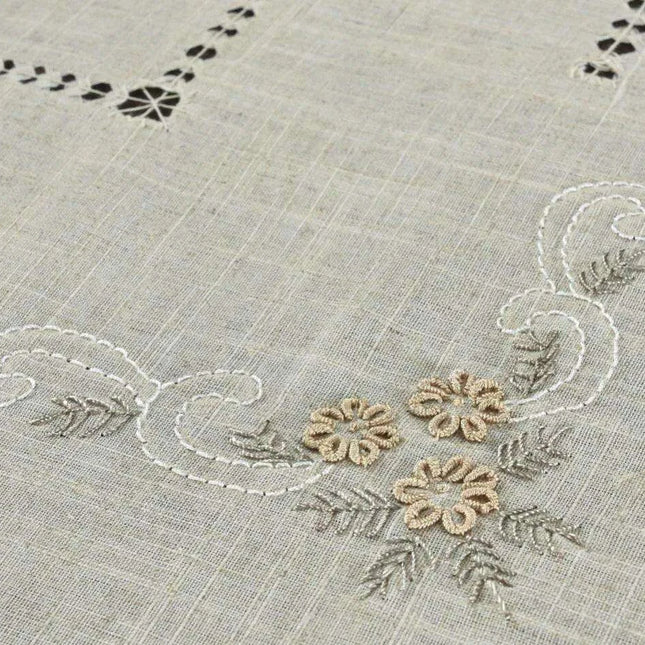 Elegant Grey Linen Dining Set with 8 Hand-Embroidered Napkins - Exquisite Table Ensemble