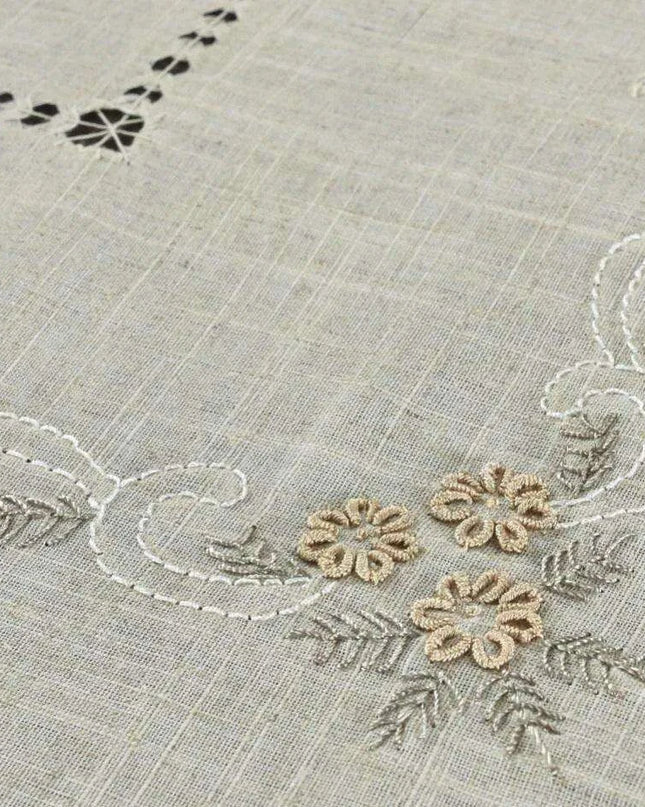 Elegant Grey Linen Dining Set with 8 Hand-Embroidered Napkins - Exquisite Table Ensemble