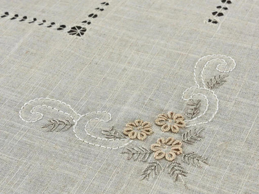 Handcrafted Grey Tablecloth Set with 8 Napkins - Linen Look, Hand-Embroidered & Hemstitched