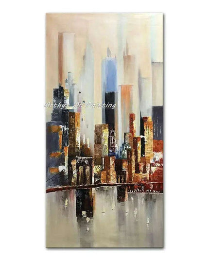 Abstract Urban Cityscape Hand-Painted Canvas Art - Contemporary Wall Decor Inspiration