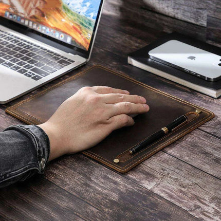 Luxurious Nubuck Leather Mouse Pad with Convenient Pen Holder for an Upscale Office