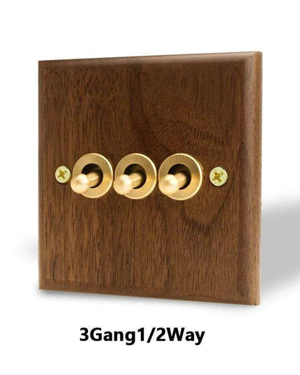 Sleek Black Walnut Electrical Panel with USB Ports, Adjustable LED Ambiance, and Contemporary Toggle Features