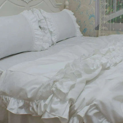 Sophisticated White Cotton Bedding Collection with Lace Detailing and Embroidered Trimmings