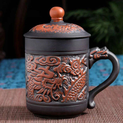 Exquisite Purple Clay Tea Mug with Vintage Dragon & Phoenix Design for Discerning Tea Aficionados