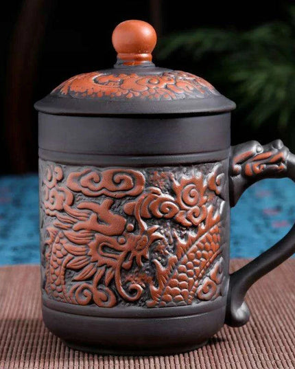 Exquisite Purple Clay Tea Mug with Vintage Dragon & Phoenix Design for Discerning Tea Aficionados