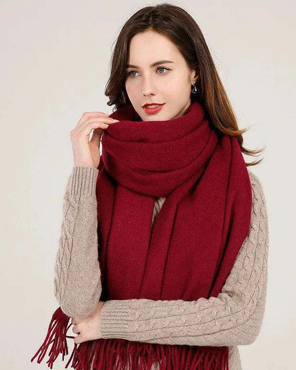 Elegant Beige Wool Scarf with Trendy Tassels - A Must-Have Accessory for Stylish Women