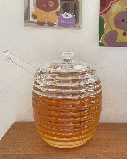 Elegant 265ml Glass Honey Jar with Mixing Spoon - Ideal for Honey, Juice, and Jam Serving
