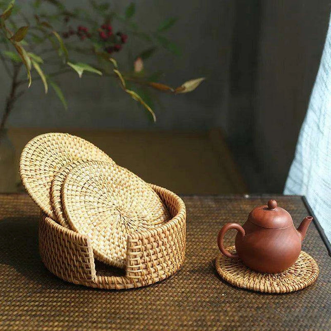 Handcrafted Sustainable Rattan Coasters - Eco-Friendly Drink Accessories for Every Occasion