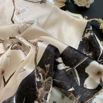 Luxury 100% Silk Floral Scarf for Women – Handmade Long Wrap