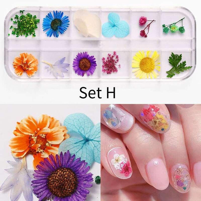 Nature's Delight Nail Art Kit with Real Dried Flowers and 3D Rhinestone Embellishments