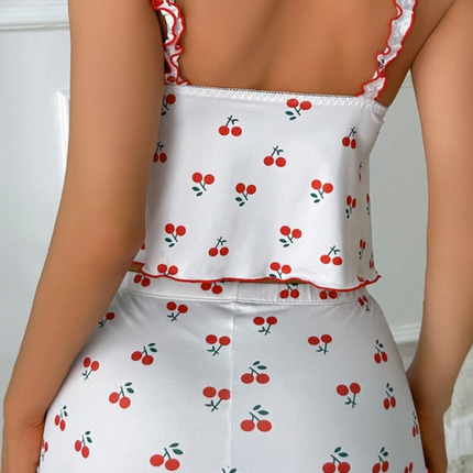 Halloween erotic lingerie Christmas wooden ear rim printed triangle cup sling pajamas shorts loungewear set - Très Elite