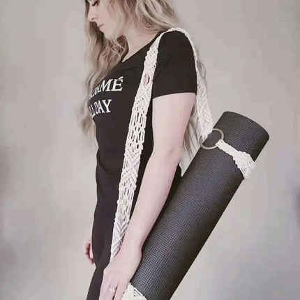 Hand-Woven Cotton Yoga Mat Carrier with Tassel Crossbody Strap - Fits All Mat Sizes - Très Elite