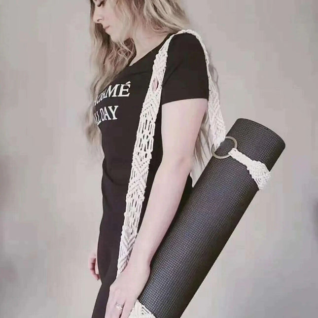 Hand-Woven Cotton Yoga Mat Carrier with Tassel Crossbody Strap - Fits All Mat Sizes