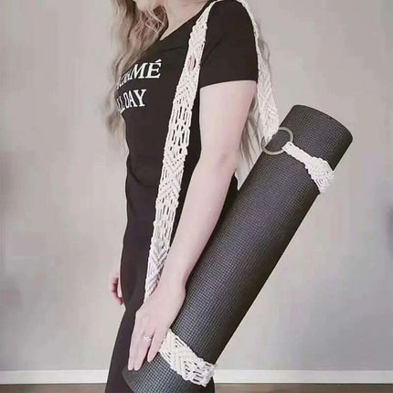 Hand-Woven Cotton Yoga Mat Carrier with Tassel Crossbody Strap - Fits All Mat Sizes - Très Elite