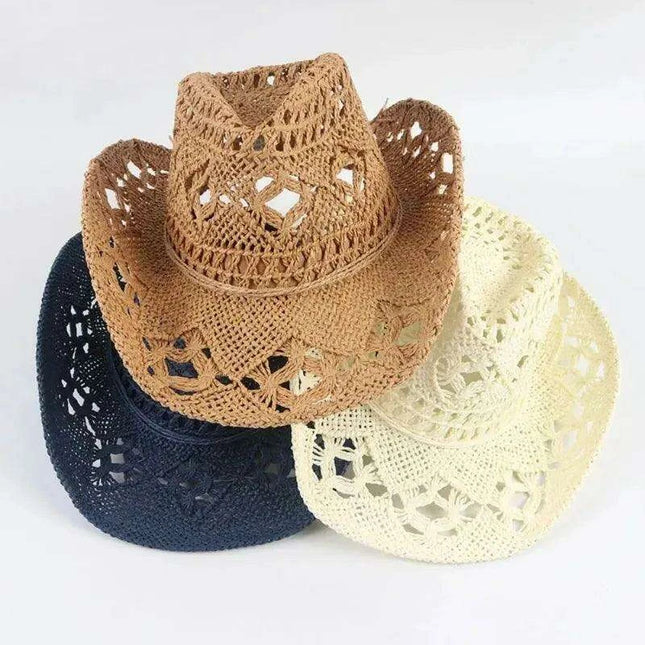 Hand Woven Wide Brim Straw Cowboy Hat for Summer Outdoor Sun Protection