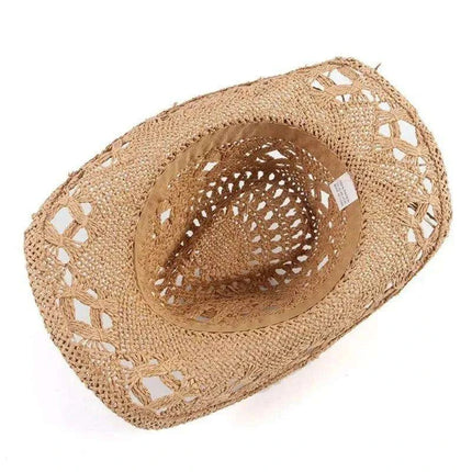 Hand Woven Wide Brim Straw Cowboy Hat for Summer Outdoor Sun Protection - Très Elite
