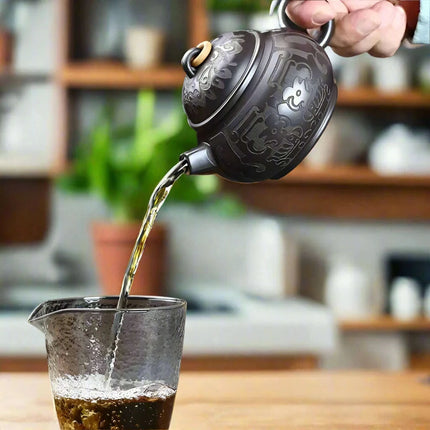 Handcrafted Authentic Purple Clay Teapot - 180ml Traditional Black Mud Kettle for Authentic Tea Brewing Experience - Très Elite
