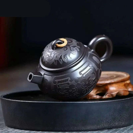 Handcrafted Authentic Purple Clay Teapot - 180ml Traditional Black Mud Kettle for Authentic Tea Brewing Experience - Très Elite