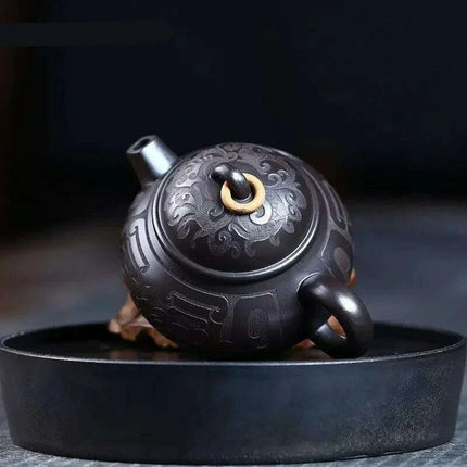 Handcrafted Authentic Purple Clay Teapot - 180ml Traditional Black Mud Kettle for Authentic Tea Brewing Experience - Très Elite