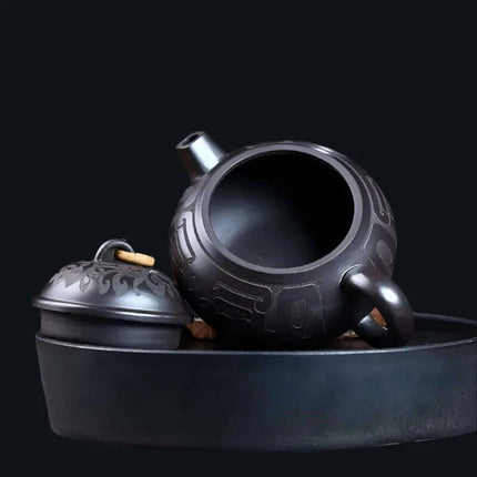 Handcrafted Authentic Purple Clay Teapot - 180ml Traditional Black Mud Kettle for Authentic Tea Brewing Experience - Très Elite