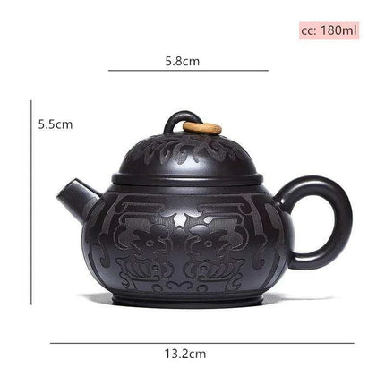 Handcrafted Authentic Purple Clay Teapot - 180ml Traditional Black Mud Kettle for Authentic Tea Brewing Experience - Très Elite