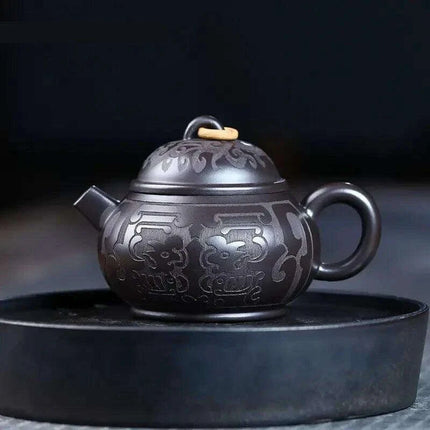 Handcrafted Authentic Purple Clay Teapot - 180ml Traditional Black Mud Kettle for Authentic Tea Brewing Experience - Très Elite