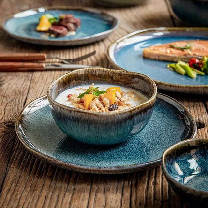 Handcrafted Blue Kiln Charger Plates - Elegant Table Decor for Sophisticated Dining Experiences..