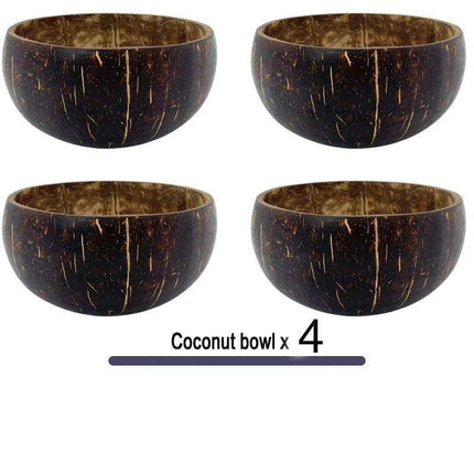 Handcrafted Coconut Bowl Collection with Wooden Spoon - Sustainable Natural Tableware for Salads, Desserts, and More (12-15cm) - Très Elite