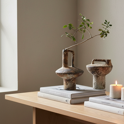 Charming Rustic Ceramic Vase Set - Handcrafted Farmhouse Decor