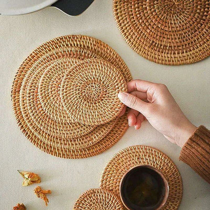 Handcrafted Sustainable Rattan Coasters - Eco-Friendly Drink Accessories for Every Occasion - Très Elite