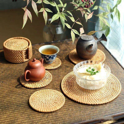 Handcrafted Sustainable Rattan Coasters - Eco-Friendly Drink Accessories for Every Occasion - Très Elite