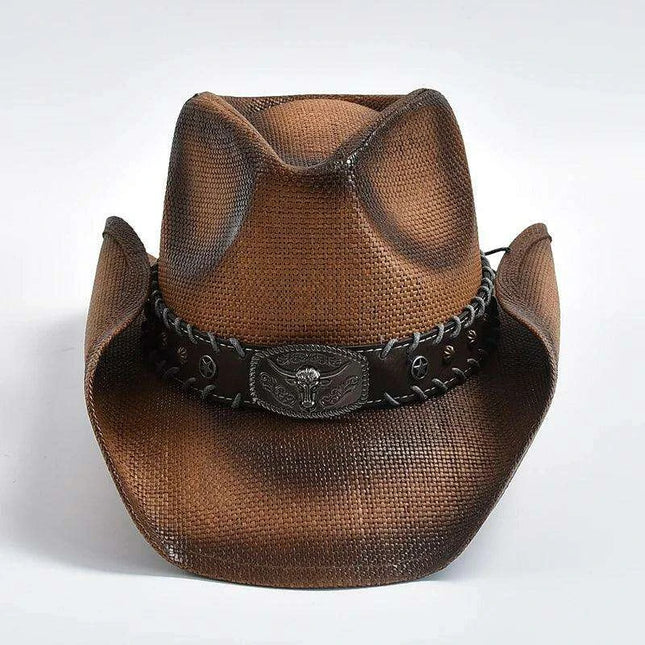 Handcrafted Vintage Western Cowboy Hat for Men and Women - Straw Weaving Sun Hat for Beach, Jazz, and Cowgirl Styles