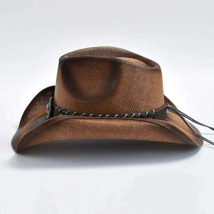Handcrafted Vintage Western Cowboy Hat for Men and Women - Straw Weaving Sun Hat for Beach, Jazz, and Cowgirl Styles - Très Elite