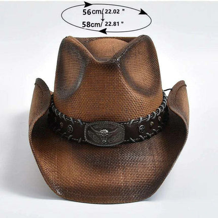 Handcrafted Vintage Western Cowboy Hat for Men and Women - Straw Weaving Sun Hat for Beach, Jazz, and Cowgirl Styles - Très Elite