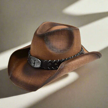 Handcrafted Vintage Western Cowboy Hat for Men and Women - Straw Weaving Sun Hat for Beach, Jazz, and Cowgirl Styles - Très Elite